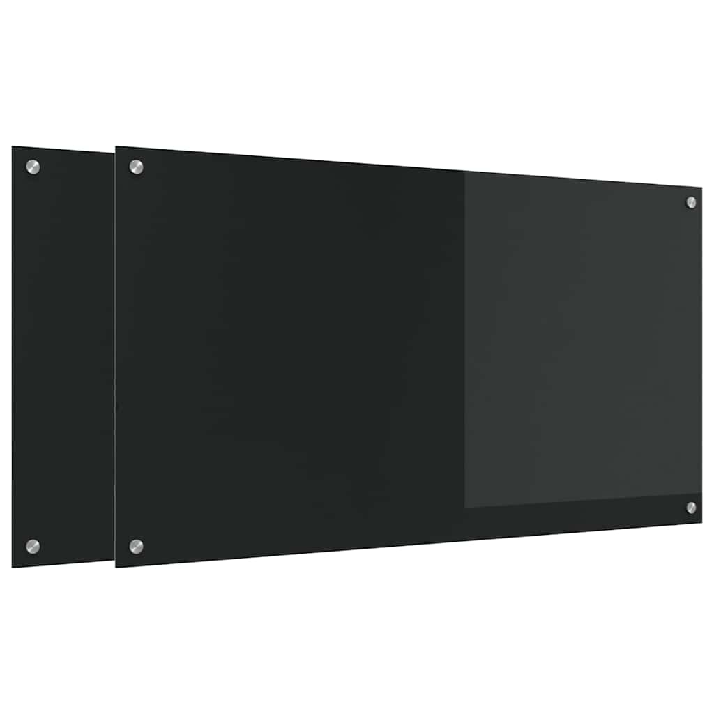Keukenachterwand 2 st Zwart 110 x 60 cm gehard glas