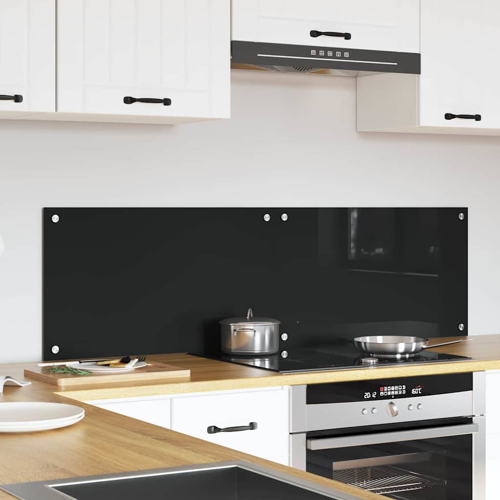 Keukenachterwand 2 st Zwart 70 x 40 cm gehard glas