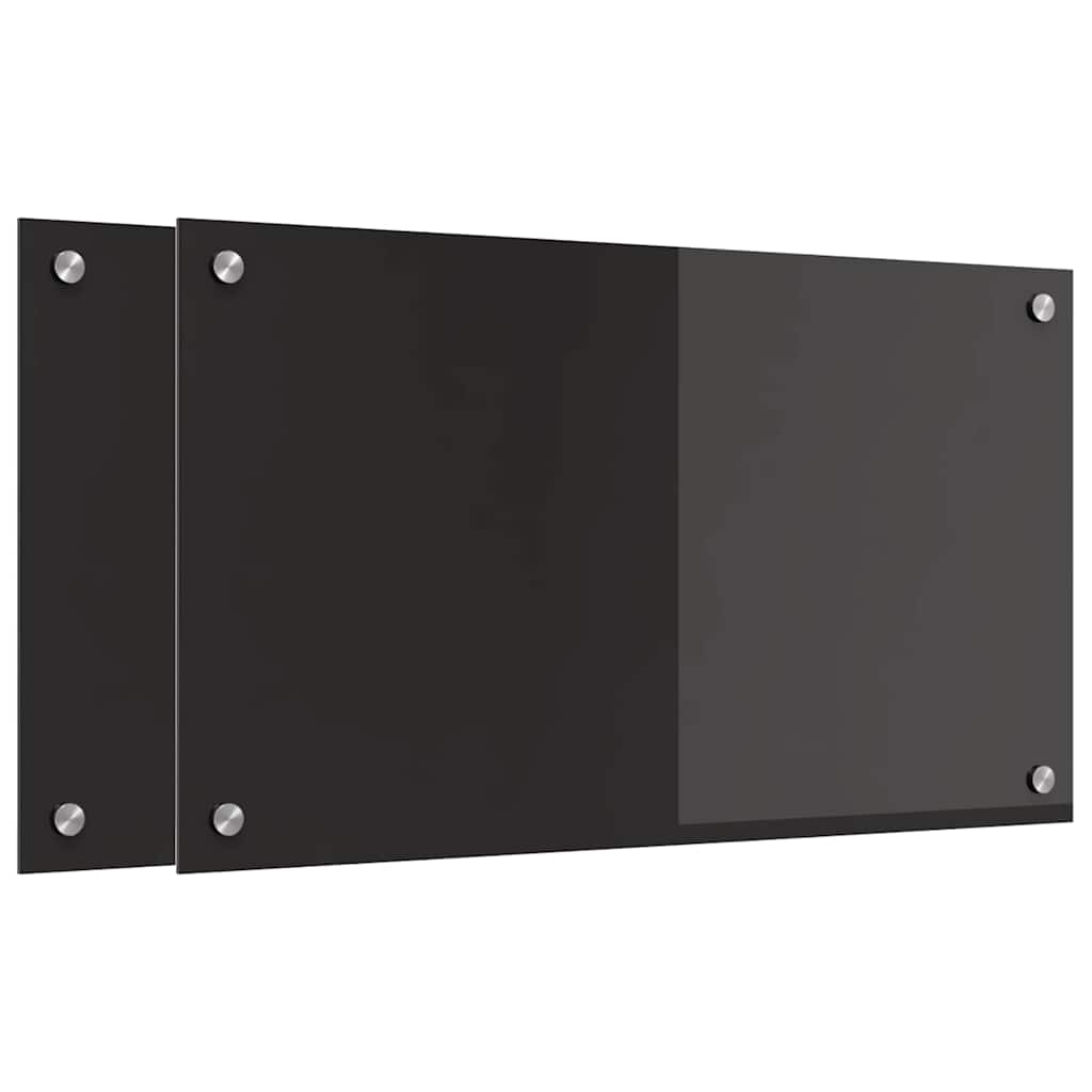 Keukenachterwand 2 st Zwart 70 x 40 cm gehard glas