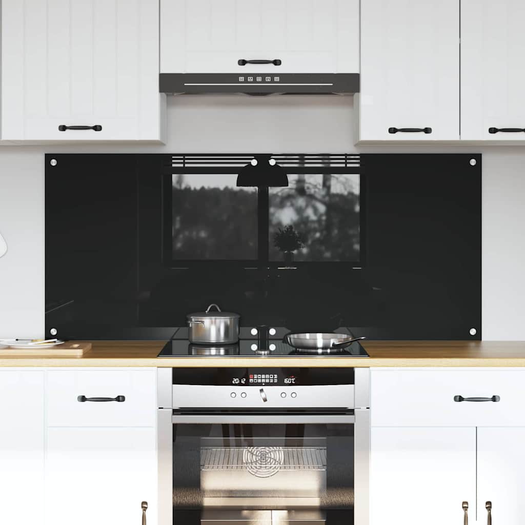 Keukenachterwand 2 st Zwart 70 x 60 cm gehard glas