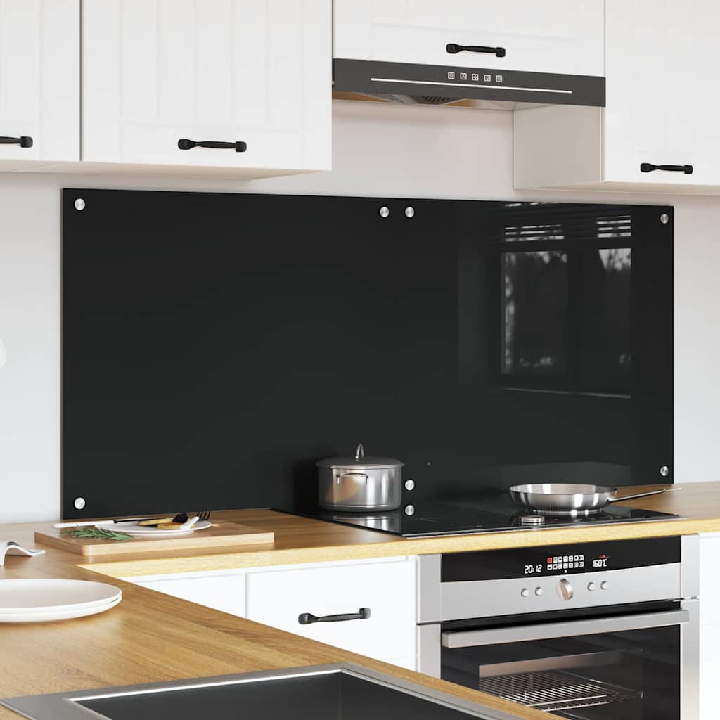 Keukenachterwand 2 st Zwart 70 x 60 cm gehard glas