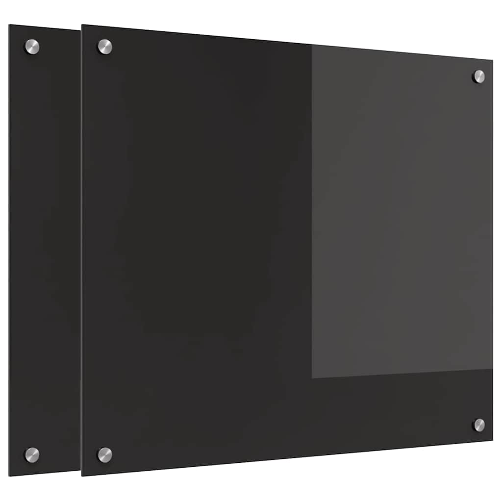 Keukenachterwand 2 st Zwart 70 x 60 cm gehard glas