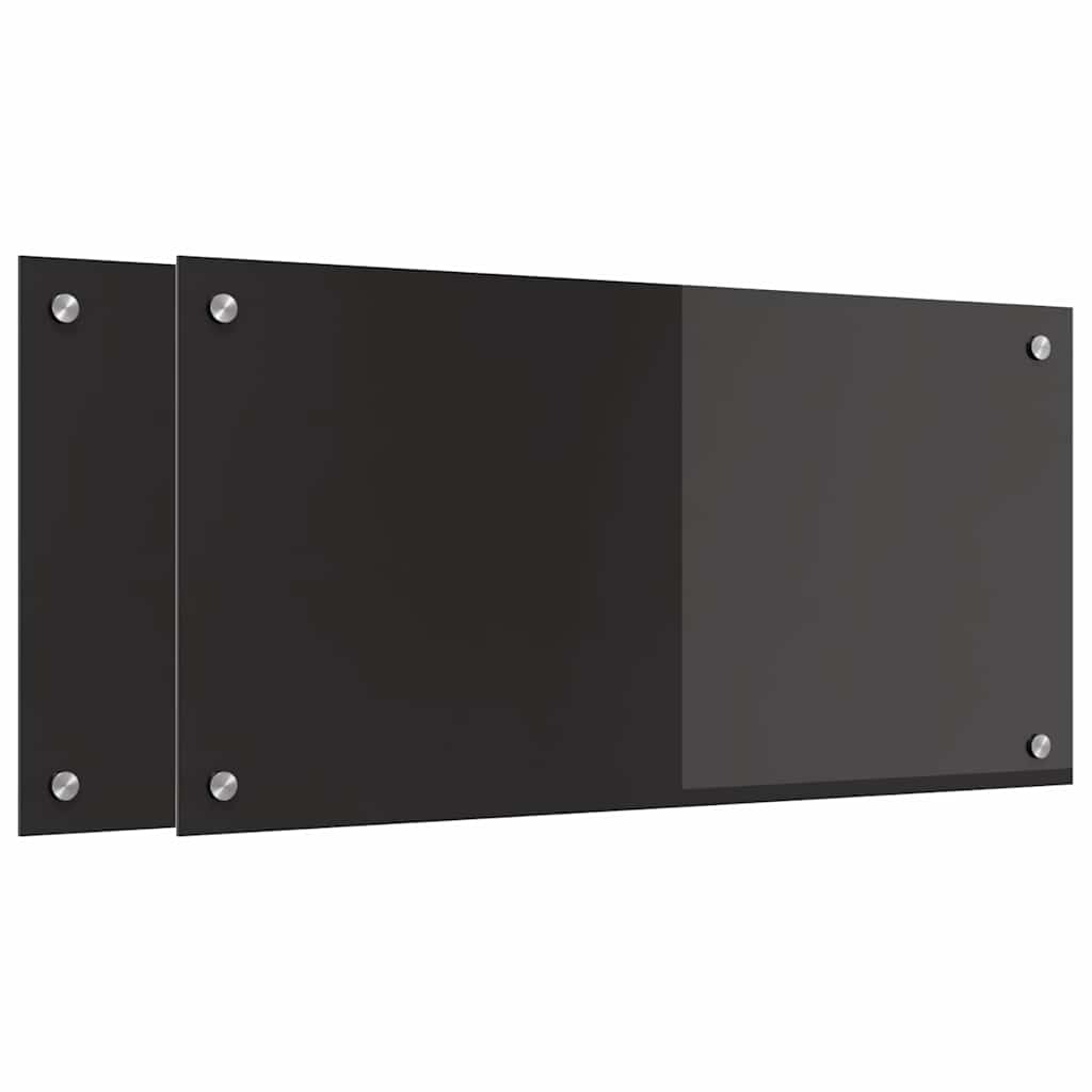 Keukenachterwand 2 st Zwart 80 x 40 cm gehard glas