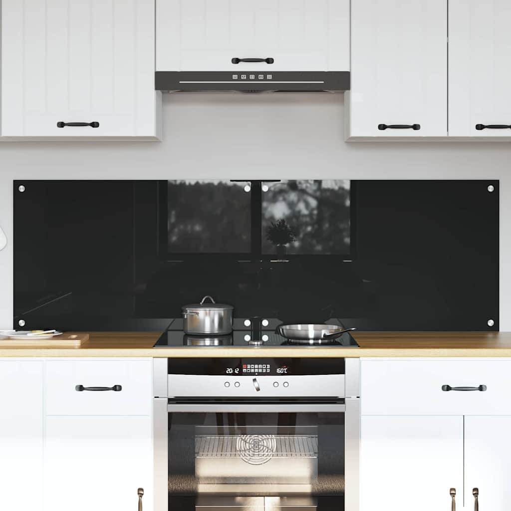 Keukenachterwand 2 st Zwart 80 x 50 cm gehard glas
