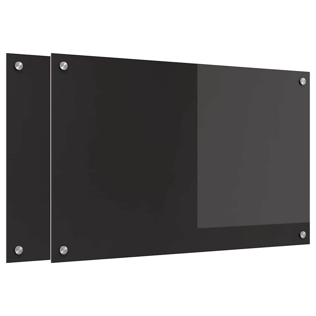 Keukenachterwand 2 st Zwart 80 x 50 cm gehard glas