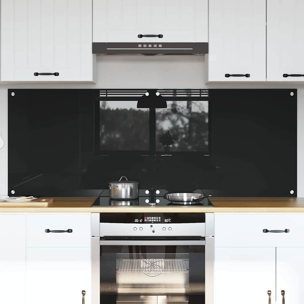 Keukenachterwand 2 st Zwart 80 x 60 cm gehard glas