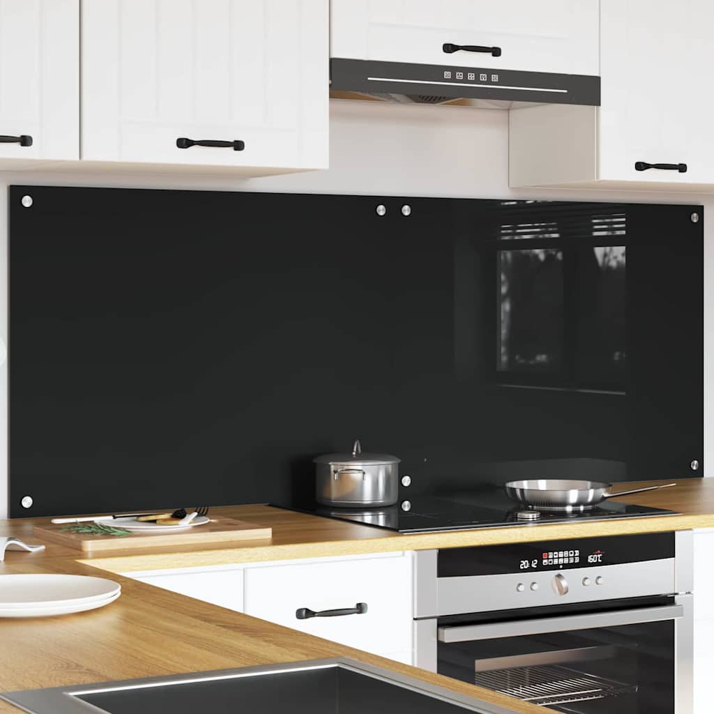 Keukenachterwand 2 st Zwart 80 x 60 cm gehard glas