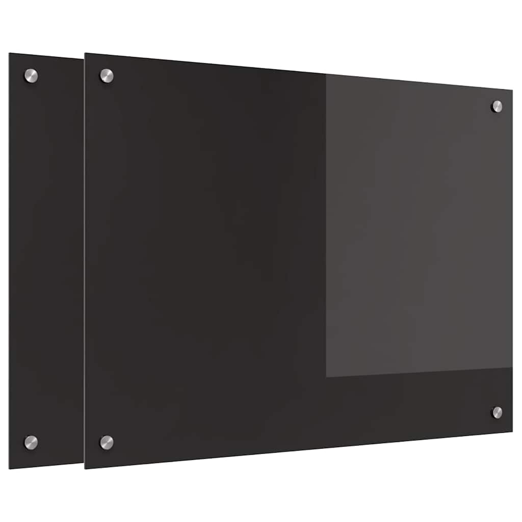 Keukenachterwand 2 st Zwart 80 x 60 cm gehard glas
