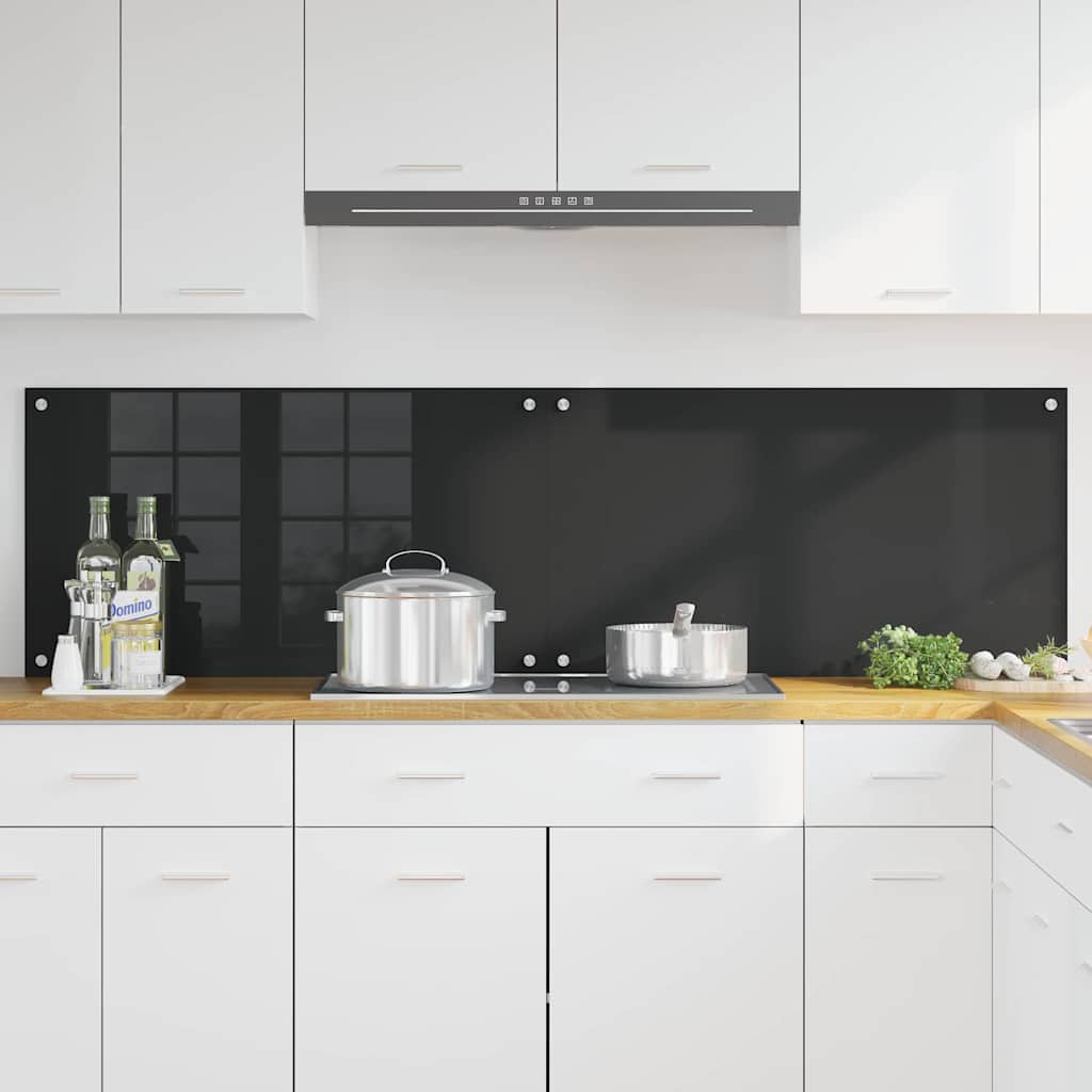 Keukenachterwand 2 st Zwart 90 x 50 cm gehard glas