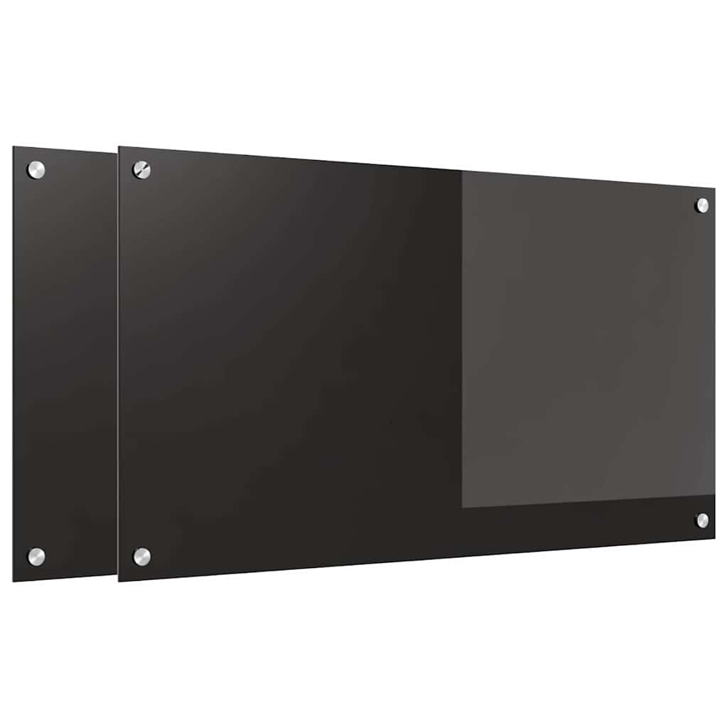 Keukenachterwand 2 st Zwart 90 x 50 cm gehard glas