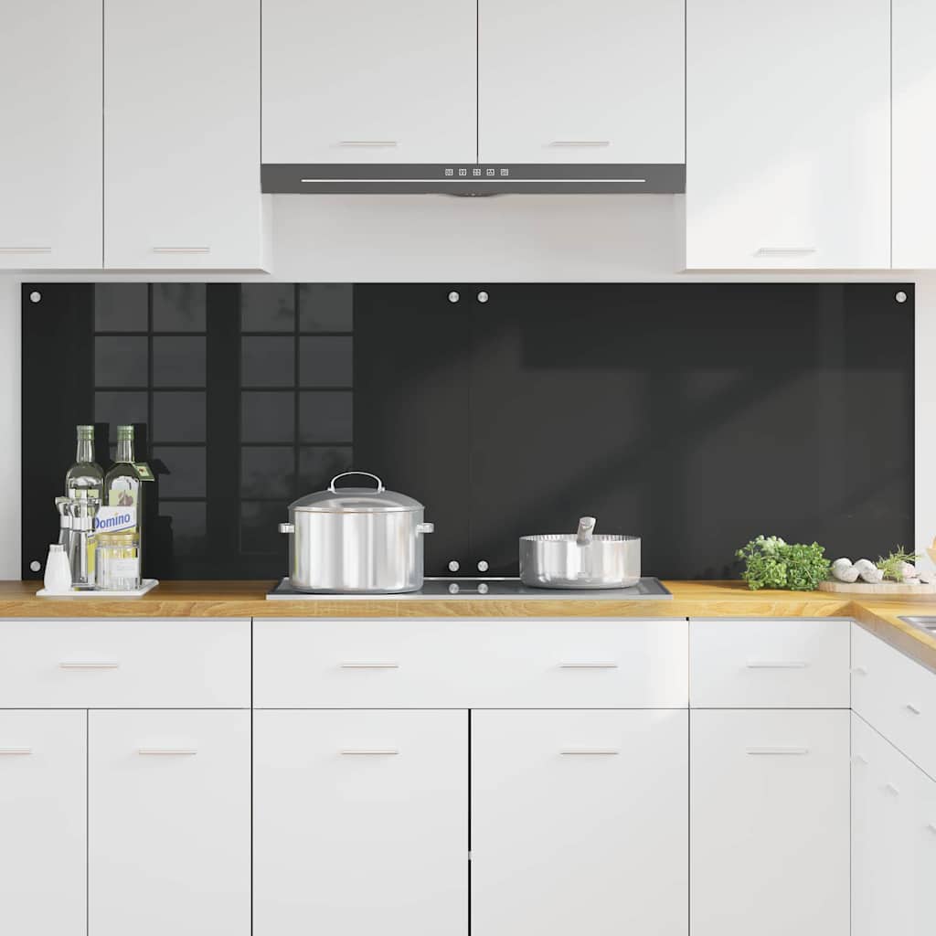 Keukenachterwand 2 st Zwart 90 x 60 cm gehard glas