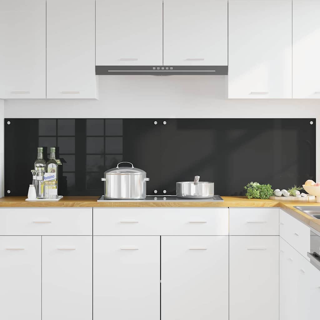 Keukenachterwand 2 st Zwart 100 x 50 cm gehard glas