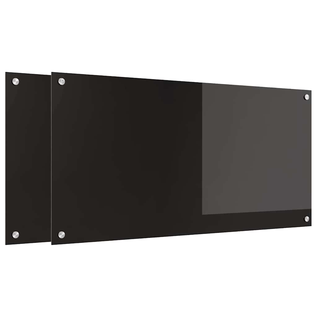 Keukenachterwand 2 st Zwart 100 x 50 cm gehard glas