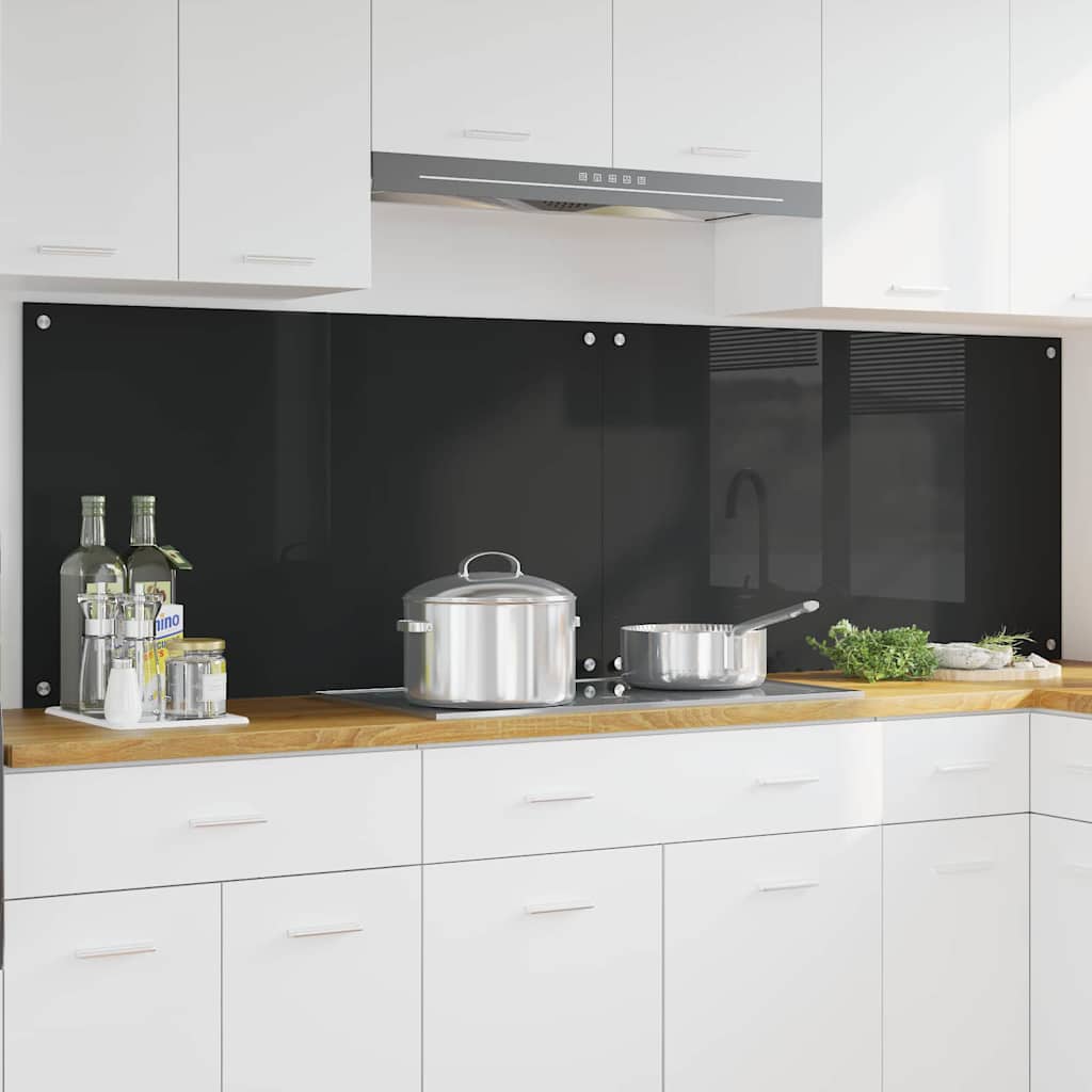 Keukenachterwand 2 st Zwart 100 x 60 cm gehard glas