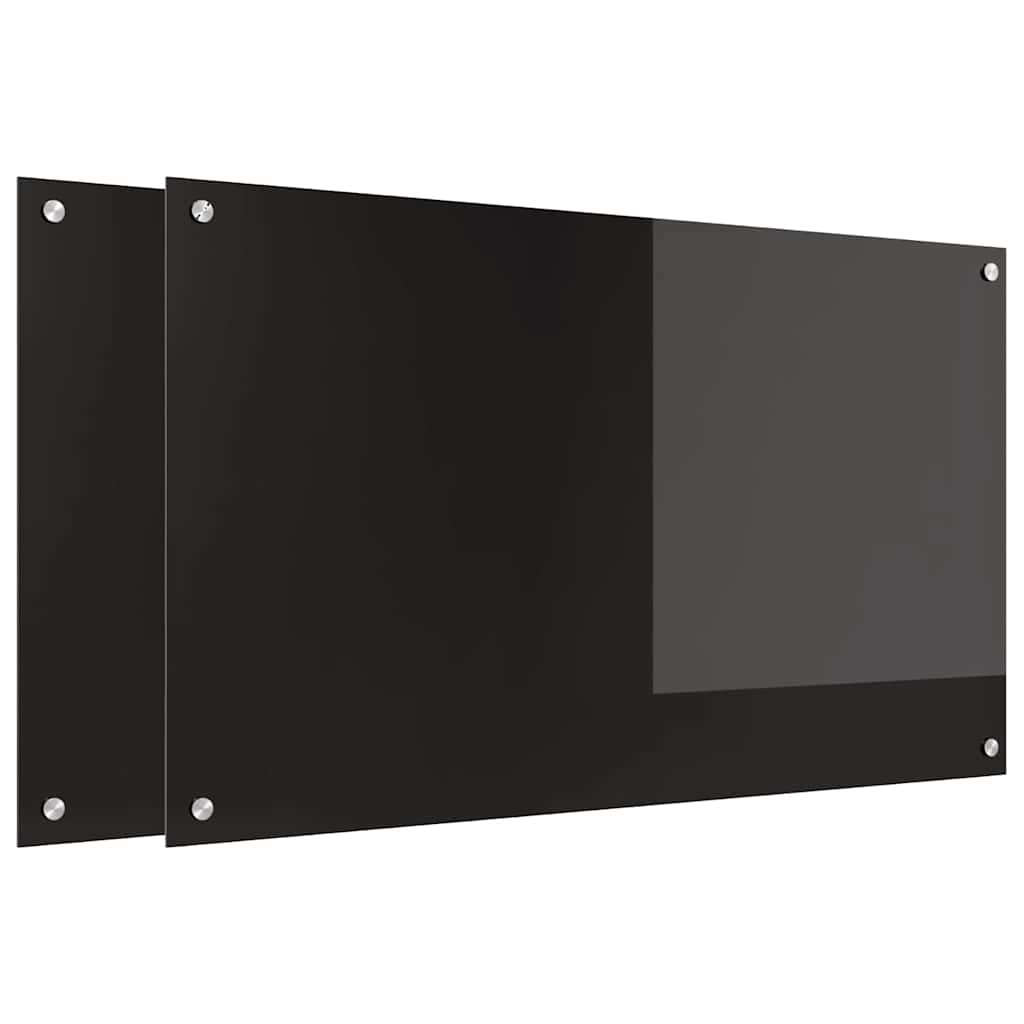 Keukenachterwand 2 st Zwart 100 x 60 cm gehard glas