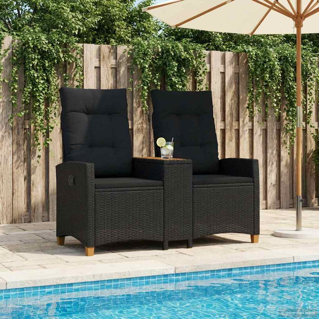 Ligbank met tafel Zwart 126 x 65 x 112 cm poly rattan