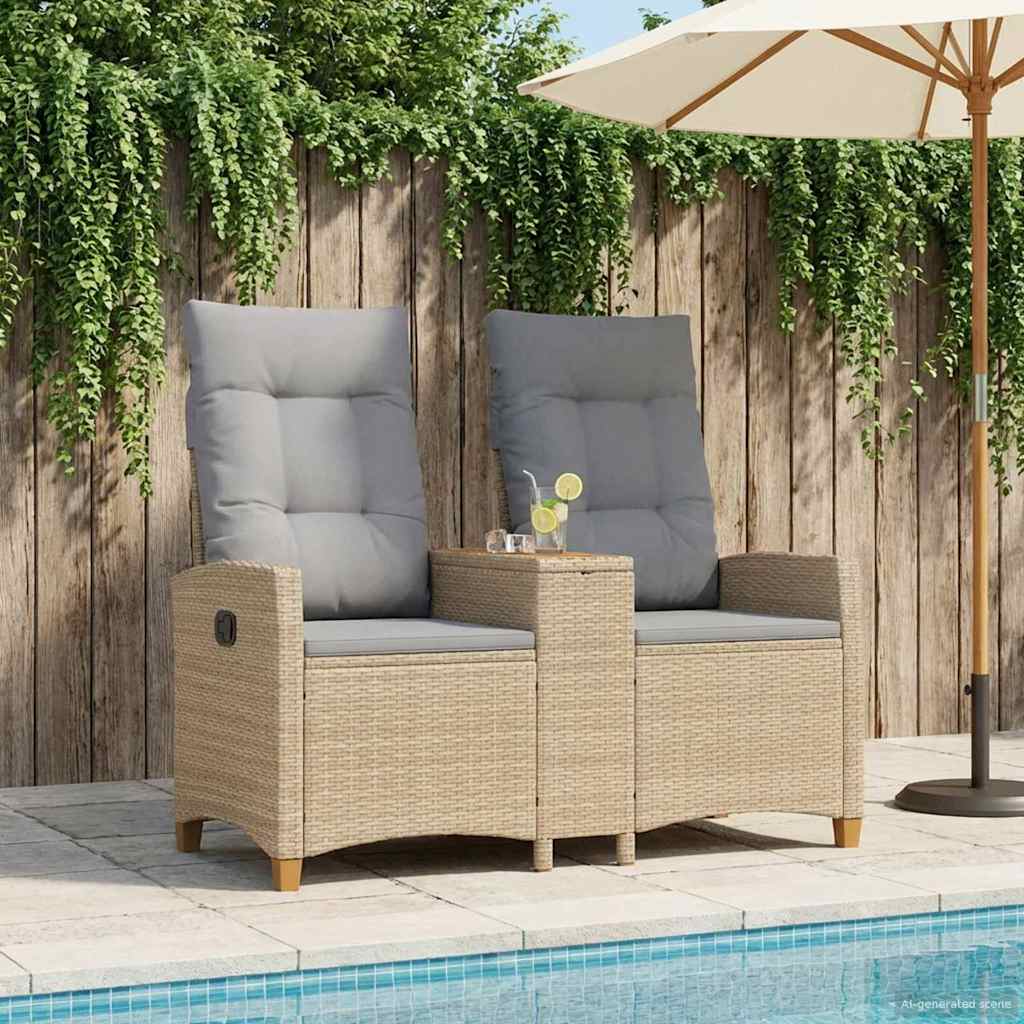 Ligbank met tafel Beige en Licht Grijs 126 x 65 x 112 cm