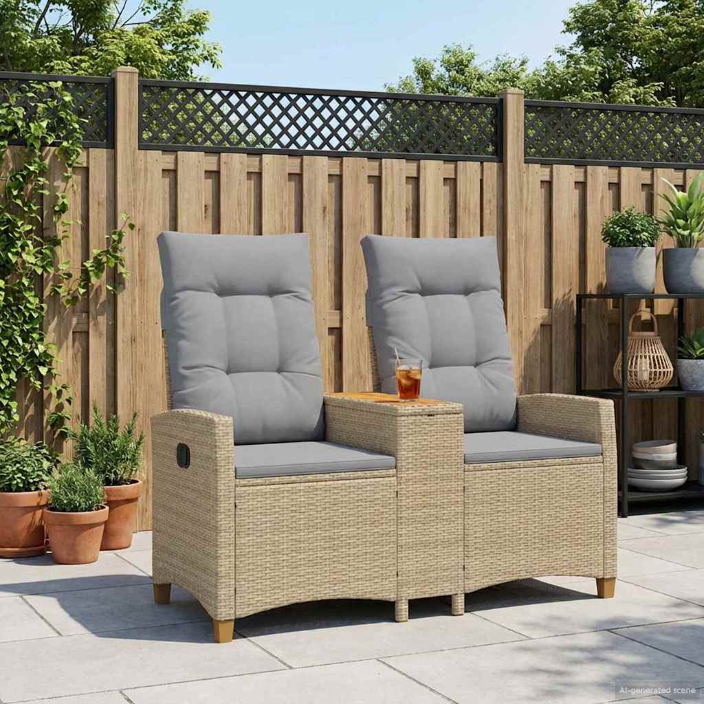 Ligbank met tafel Beige en Licht Grijs 126 x 65 x 112 cm