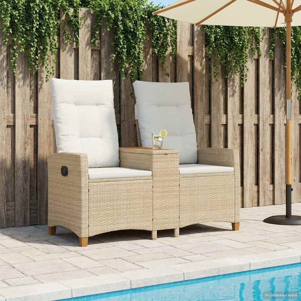 Ligbank met tafel Beige en Crème Wit 126 x 65 x 112 cm