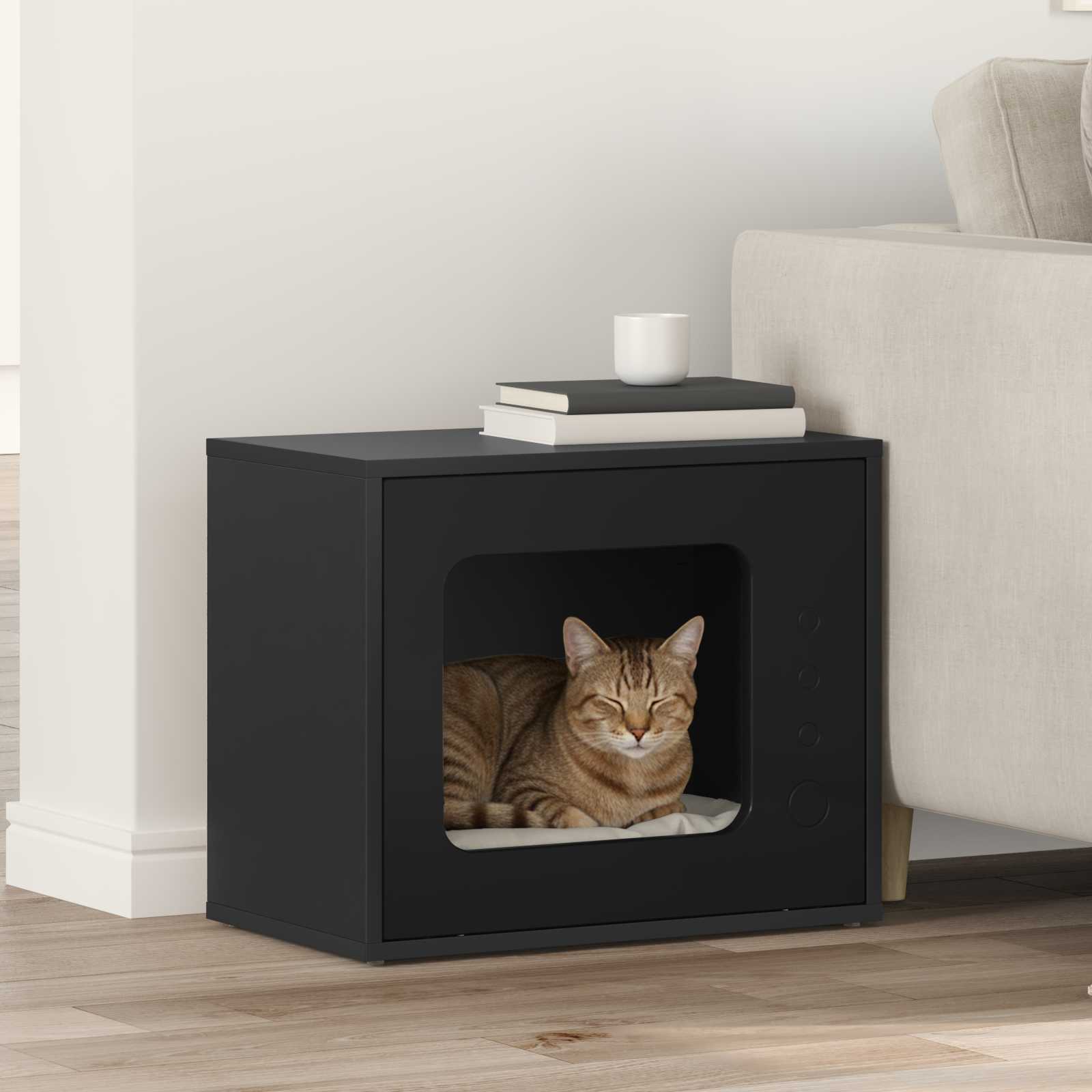 Kattenhuis Zwart 51 x 30 x 42,5 cm Bewerkt hout