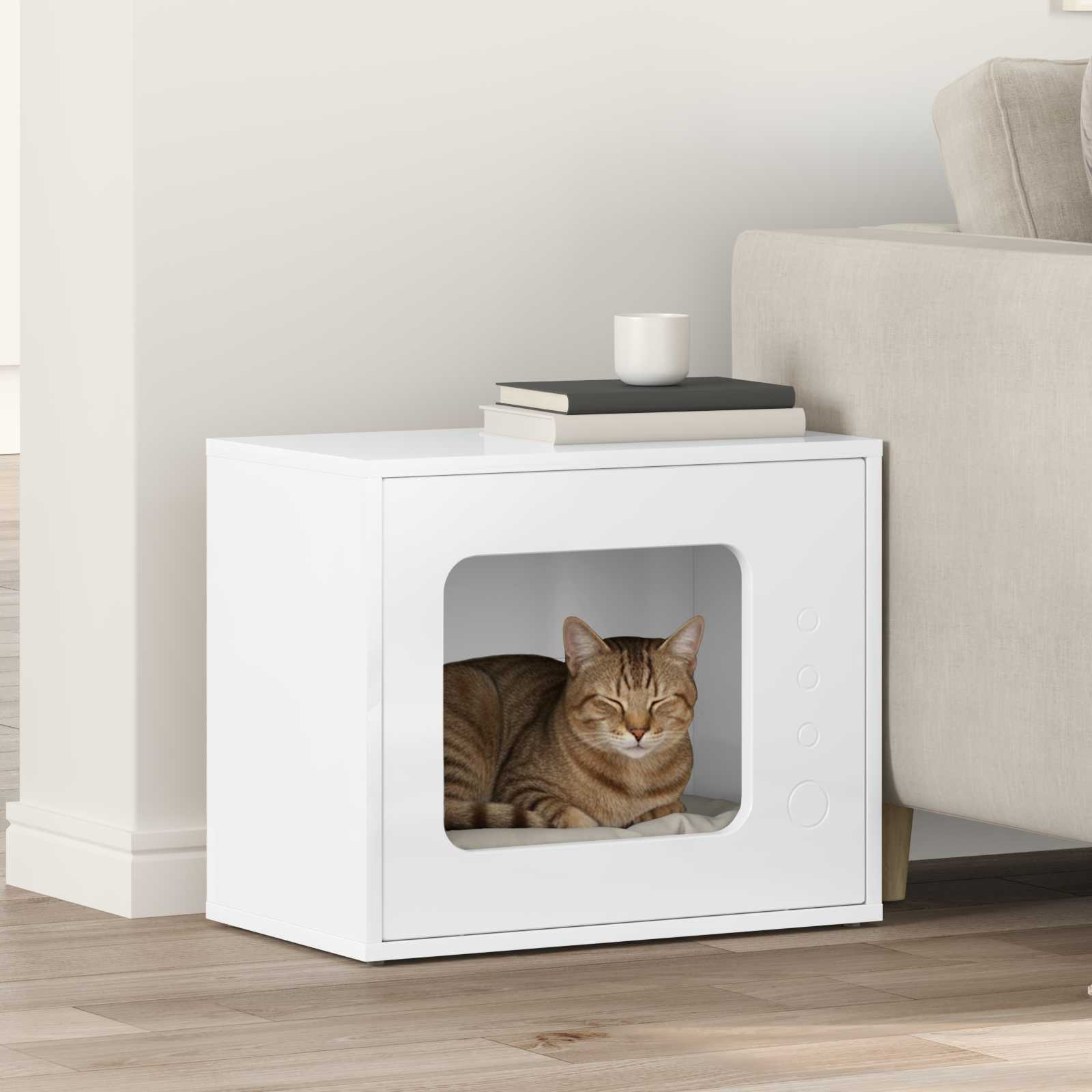 Kattenhuis Glanzend Wit 51 x 30 x 42,5 cm Bewerkt hout