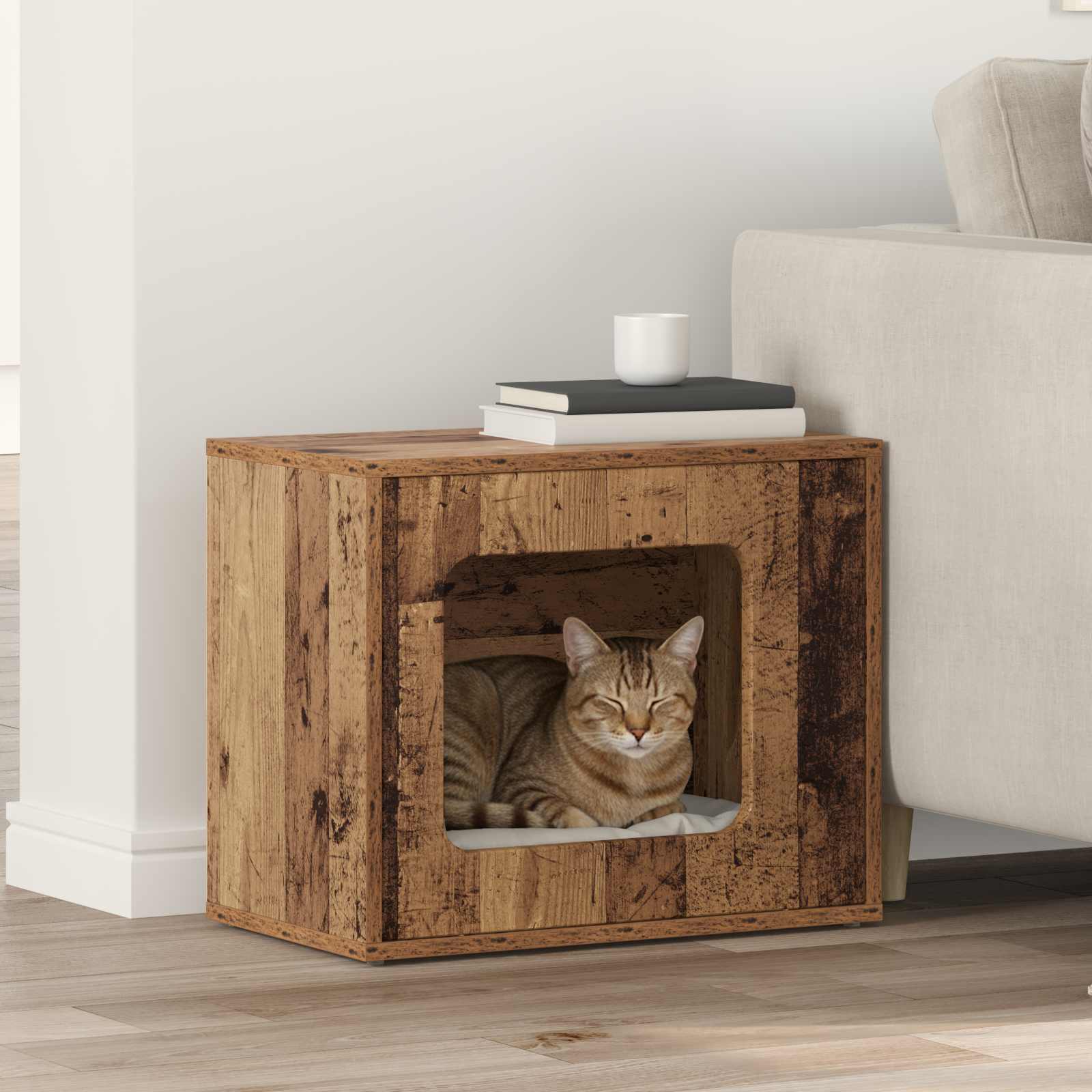 Kattenhuis Oudhout 51 x 30 x 42,5 cm Bewerkt hout
