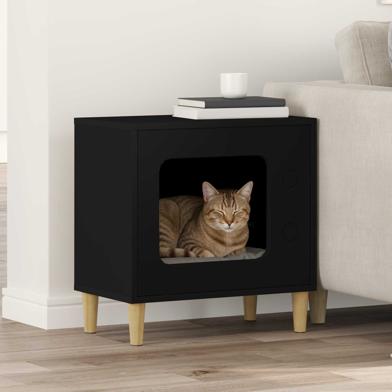 Kattenhuis Zwart 51 x 30 x 52 cm Bewerkt hout