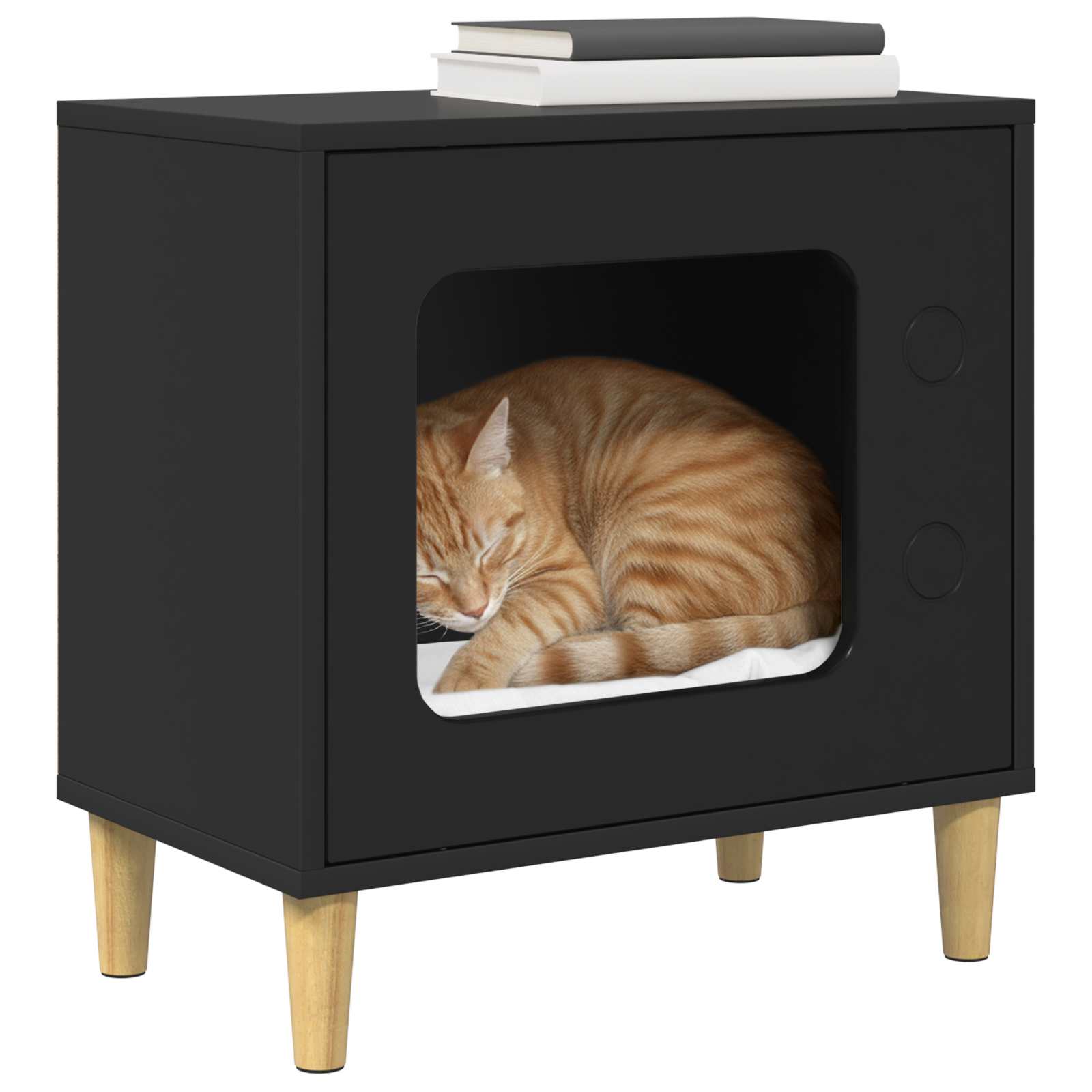 Kattenhuis Zwart 51 x 30 x 52 cm Bewerkt hout