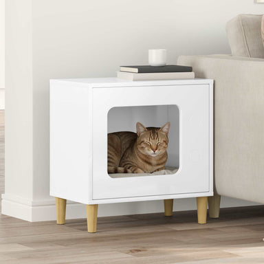 Kattenhuis Glanzend Wit 51 x 30 x 52 cm Bewerkt hout