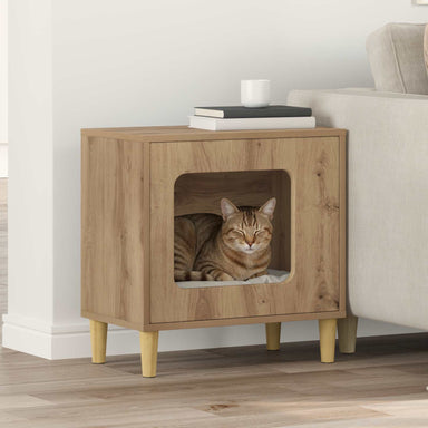 Kattenhuis Ambachtelijk eiken 51 x 30 x 52 cm Bewerkt hout