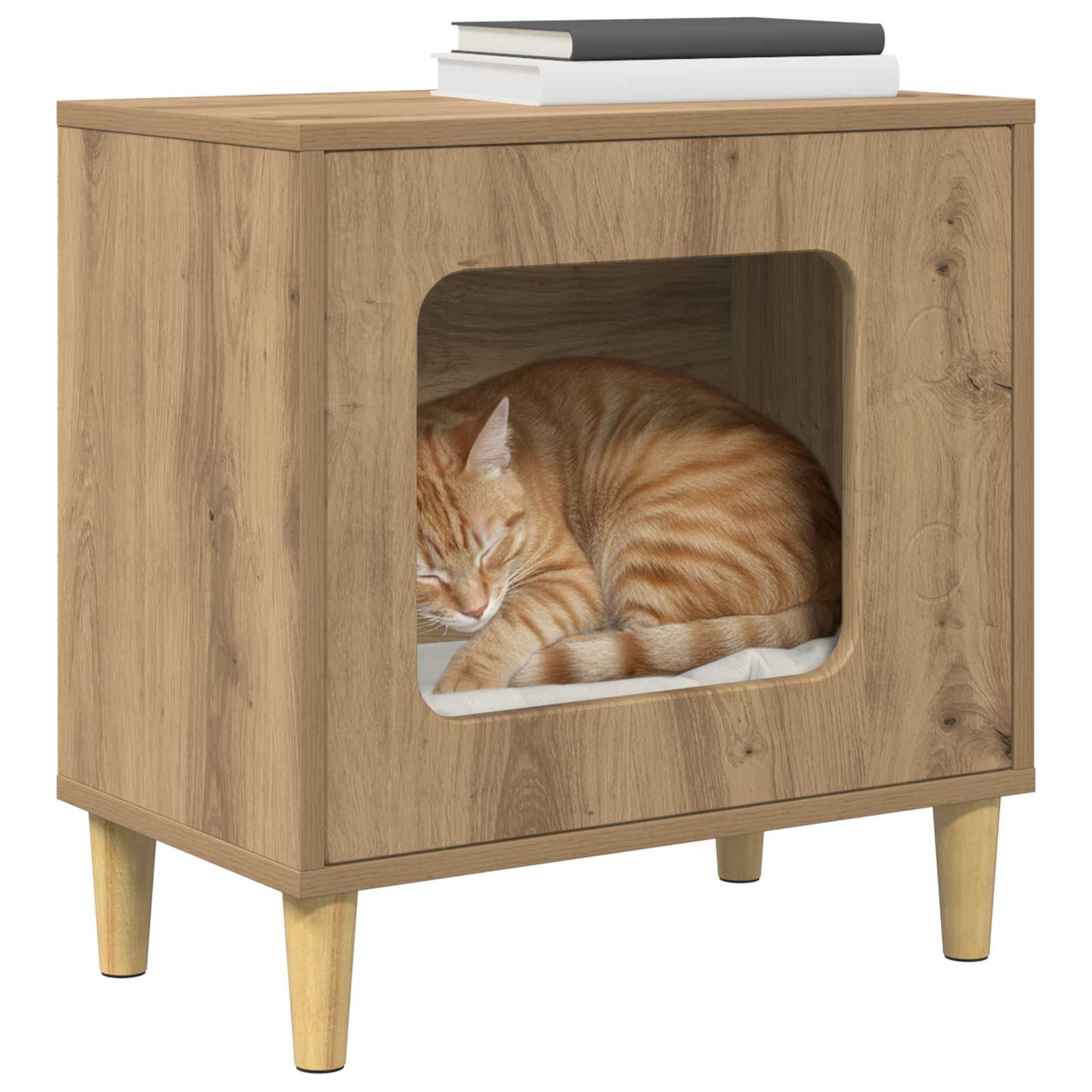 Kattenhuis Ambachtelijk eiken 51 x 30 x 52 cm Bewerkt hout