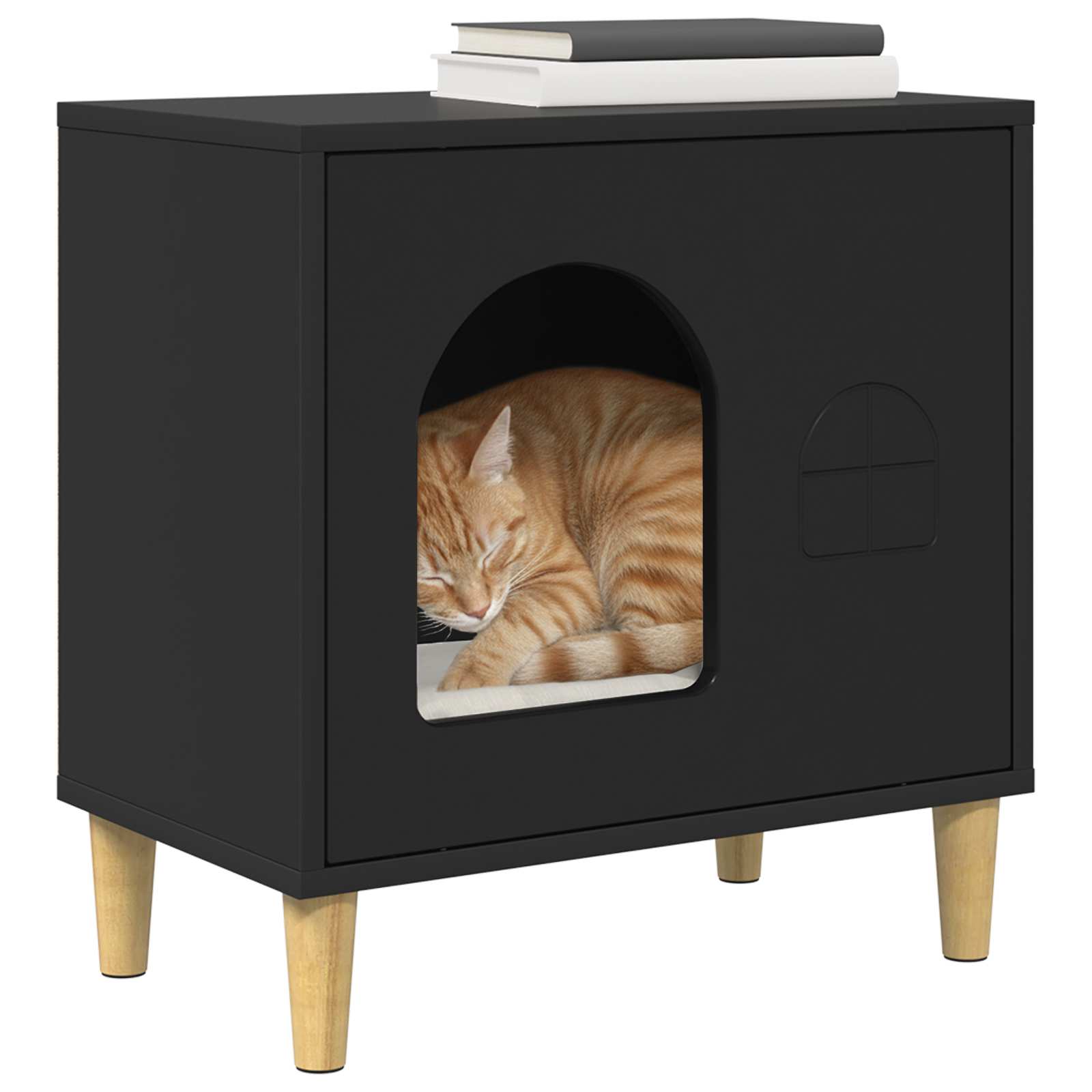 Kattenhuis Zwart 51 x 30 x 52 cm Bewerkt hout