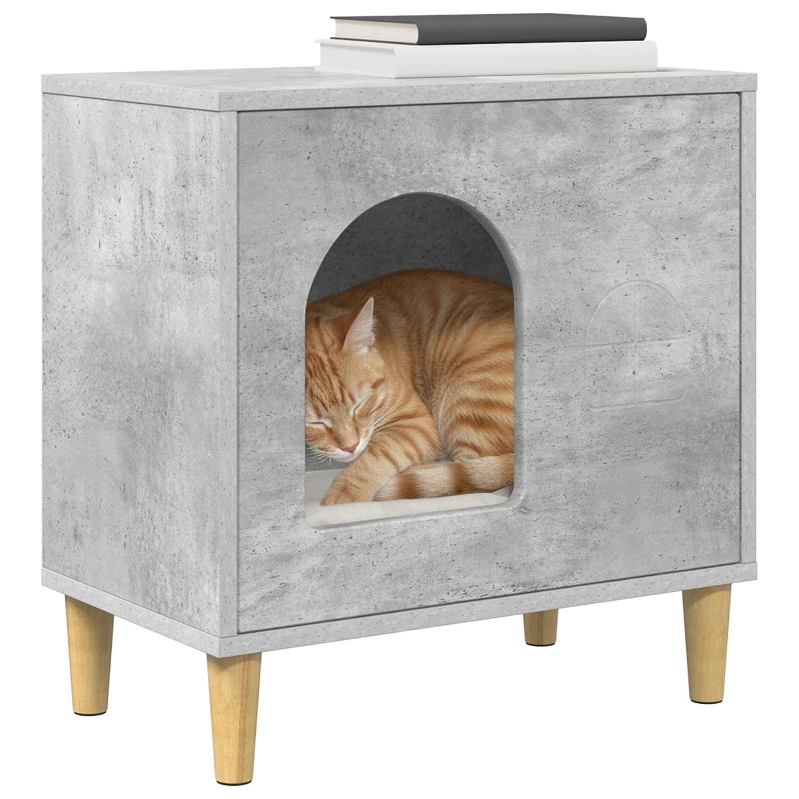 Kattenhuis Beton 51 x 30 x 52 cm Bewerkt hout