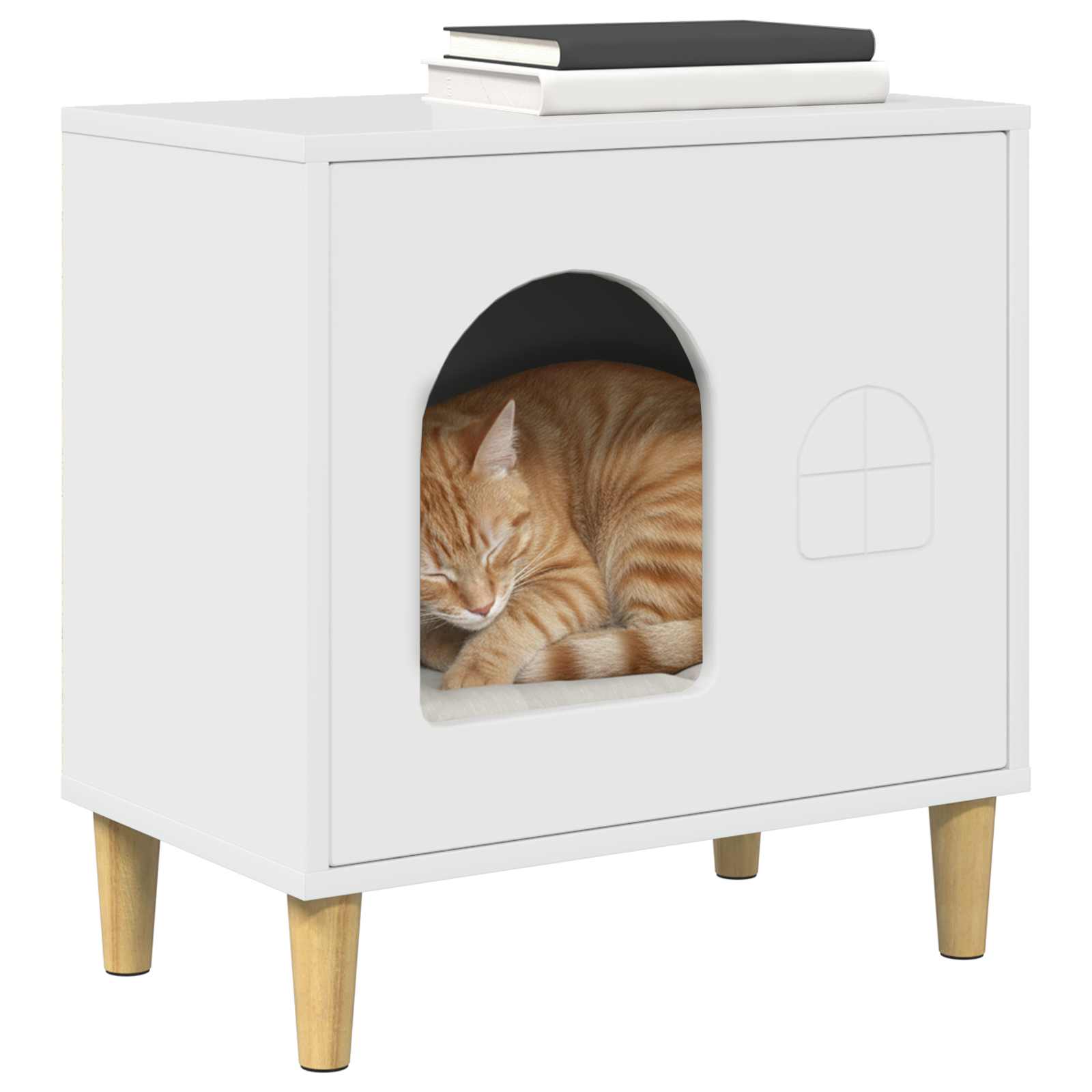 Kattenhuis Glanzend Wit 51 x 30 x 52 cm Bewerkt hout