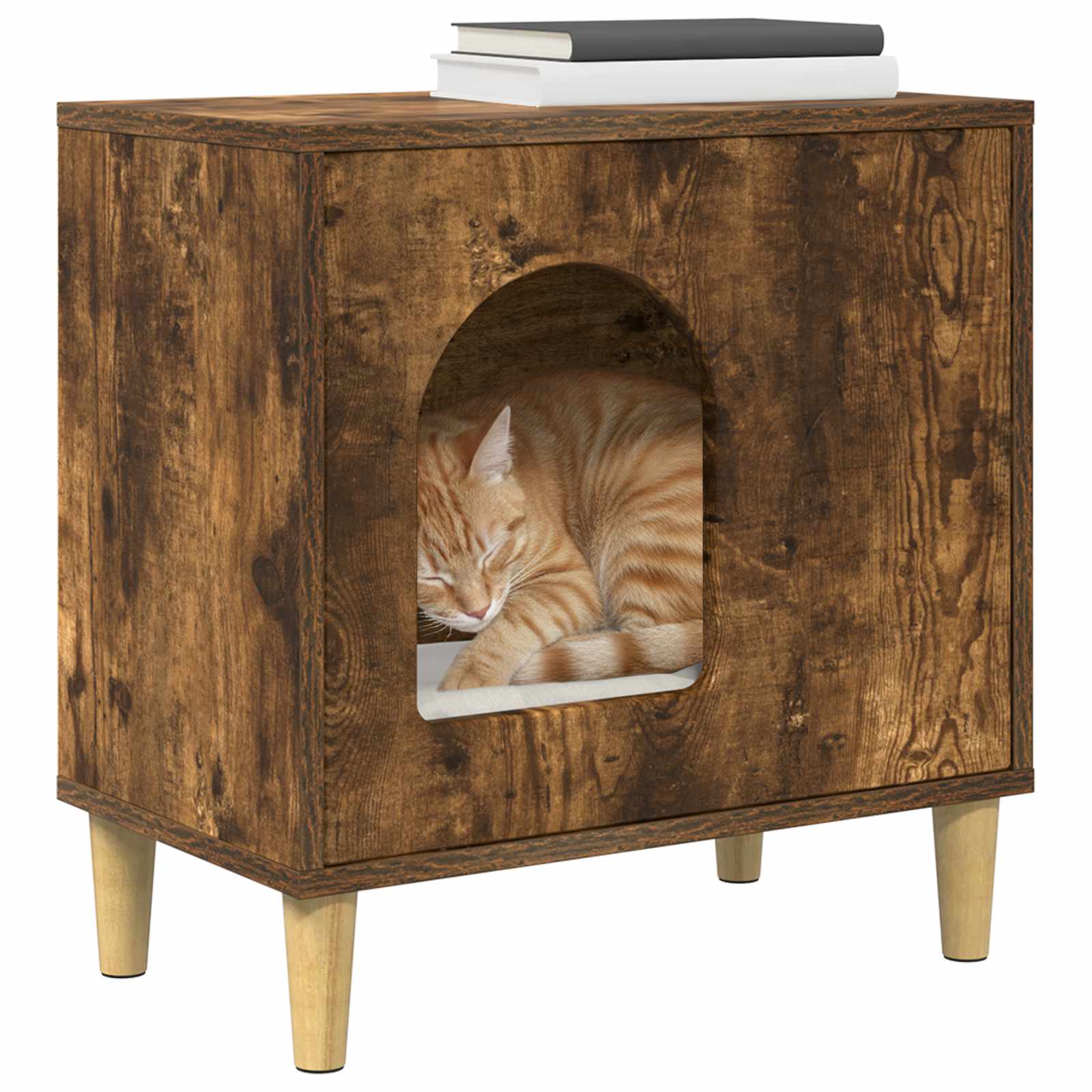 Kattenhuis Gerookt eiken 51 x 30 x 52 cm Bewerkt hout