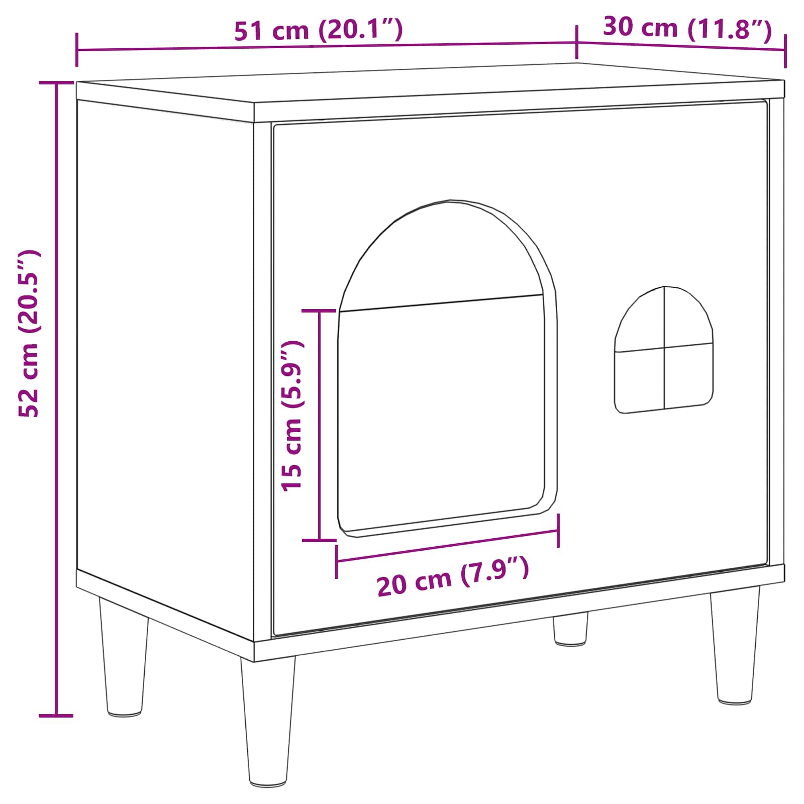 Kattenhuis Gerookt eiken 51 x 30 x 52 cm Bewerkt hout