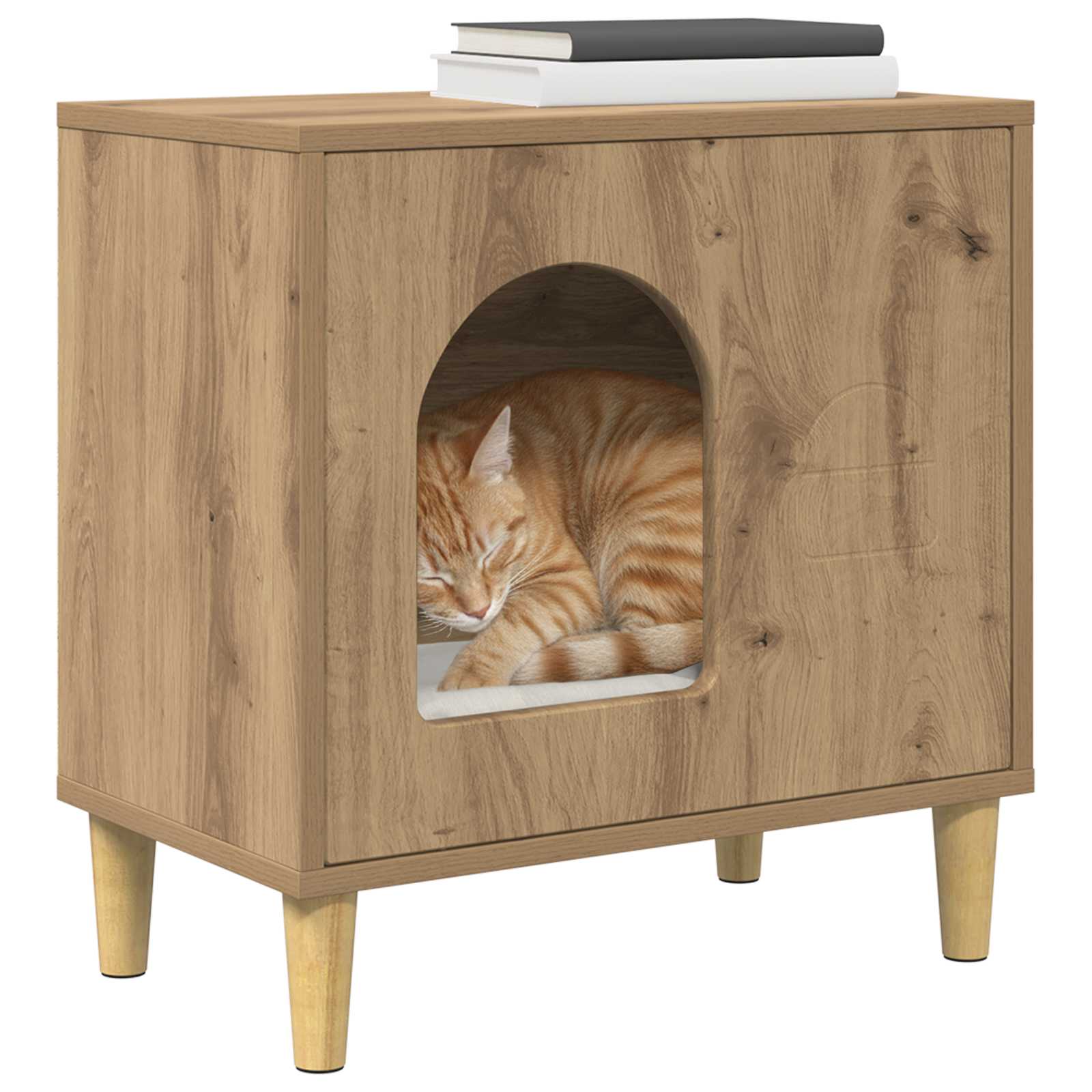 Kattenhuis Ambachtelijk eiken 51 x 30 x 52 cm Bewerkt hout