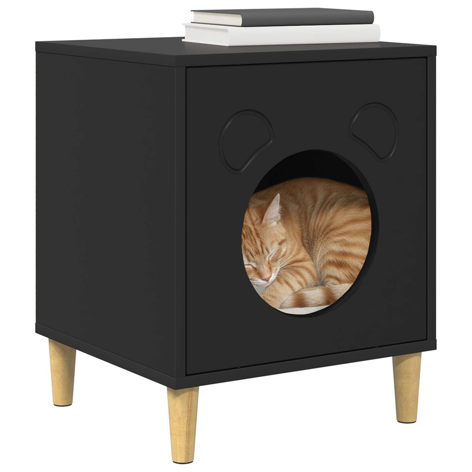Kattenhuis Zwart 42,5 x 40 x 53 cm Bewerkt hout