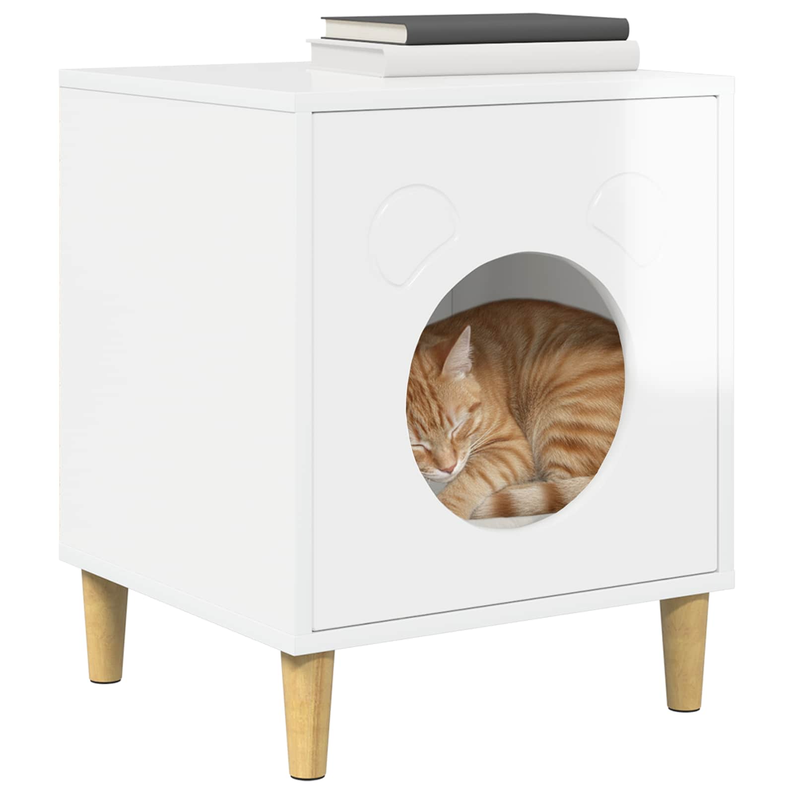 Kattenhuis Glanzend Wit 42,5 x 40 x 53 cm Bewerkt hout
