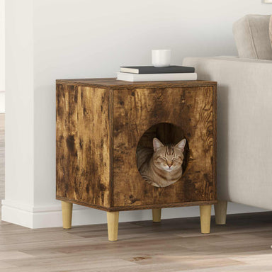 Kattenhuis Gerookt eiken 42,5 x 40 x 53 cm Bewerkt hout