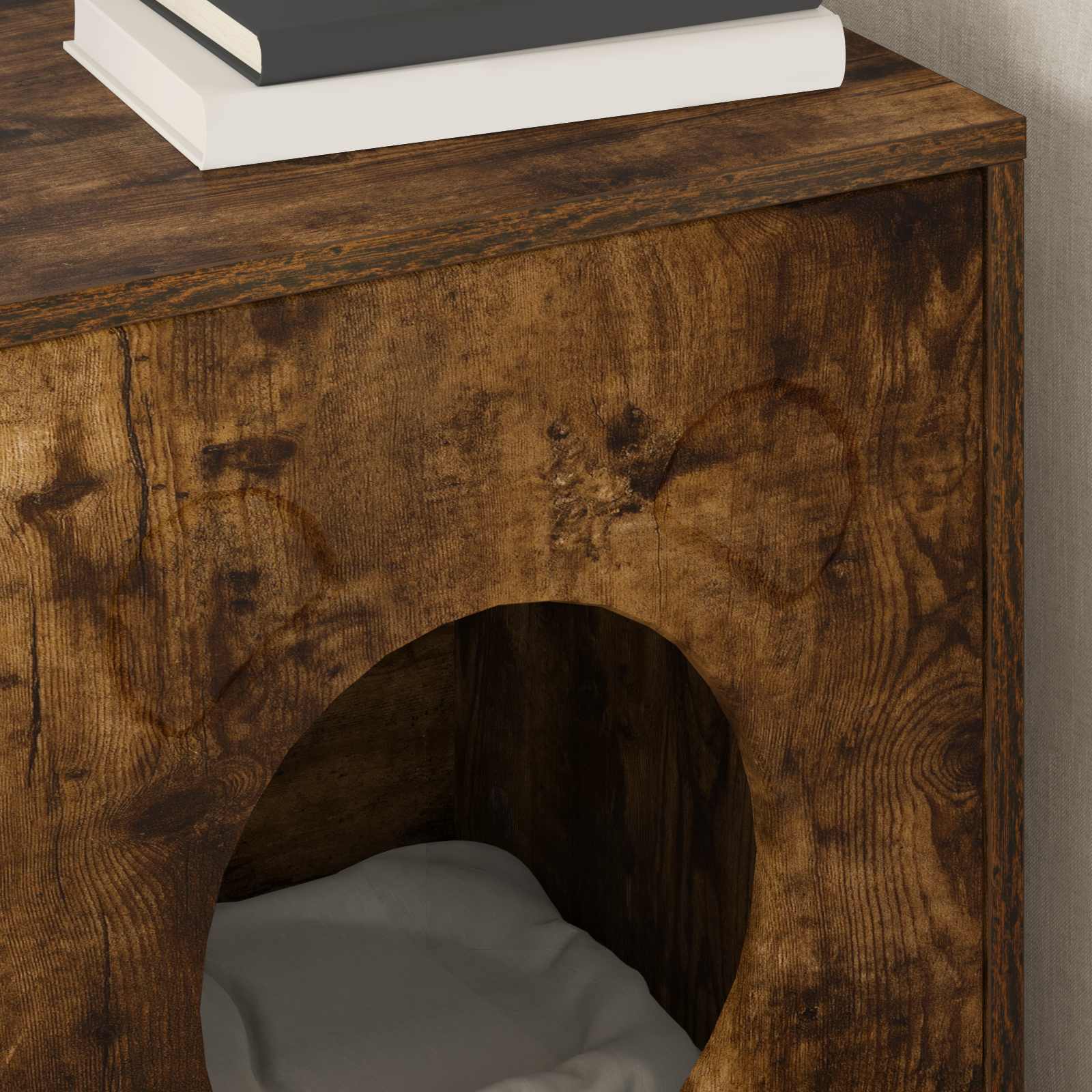 Kattenhuis Gerookt eiken 42,5 x 40 x 53 cm Bewerkt hout