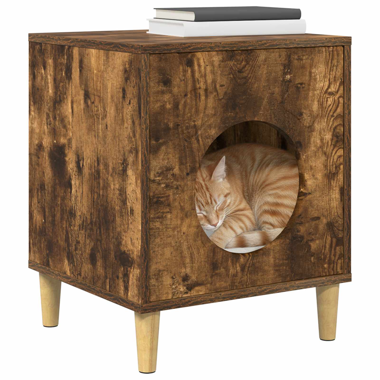 Kattenhuis Gerookt eiken 42,5 x 40 x 53 cm Bewerkt hout