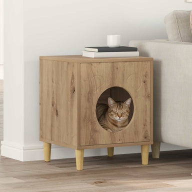 Kattenhuis Ambachtelijk eiken 42,5 x 40 x 53 cm Bewerkt hout