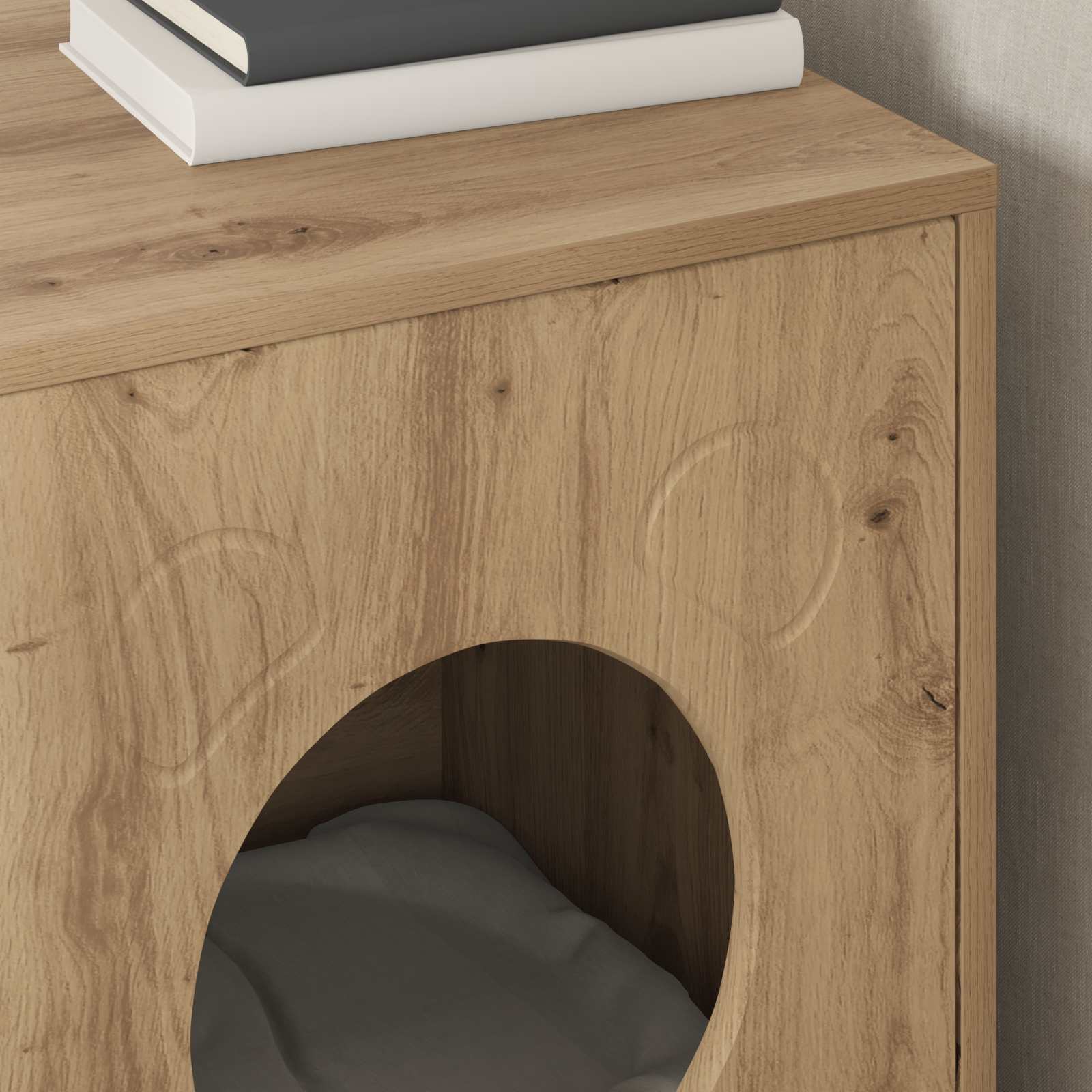 Kattenhuis Ambachtelijk eiken 42,5 x 40 x 53 cm Bewerkt hout