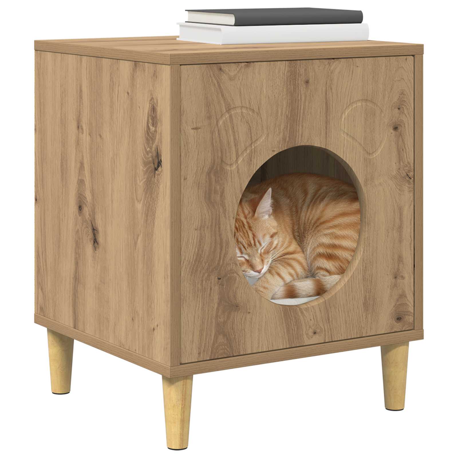 Kattenhuis Ambachtelijk eiken 42,5 x 40 x 53 cm Bewerkt hout