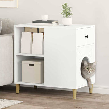 Kattenhuis Wit 72 x 42,5 x 70 cm Bewerkt hout