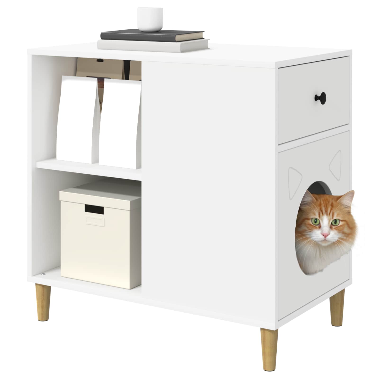 Kattenhuis Wit 72 x 42,5 x 70 cm Bewerkt hout