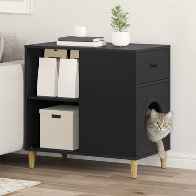 Kattenhuis Zwart 72 x 42,5 x 70 cm Bewerkt hout