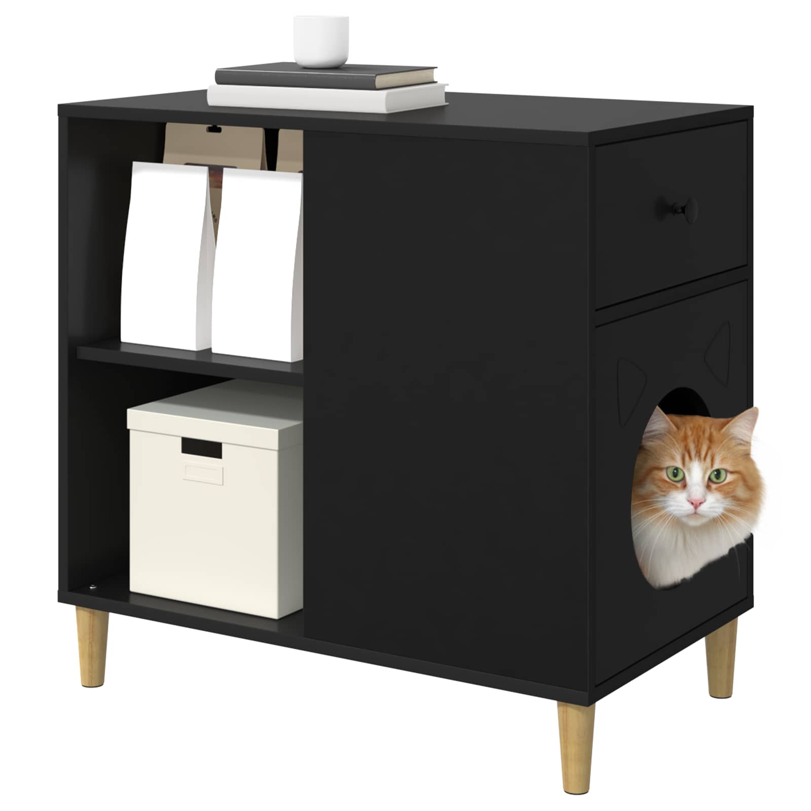 Kattenhuis Zwart 72 x 42,5 x 70 cm Bewerkt hout
