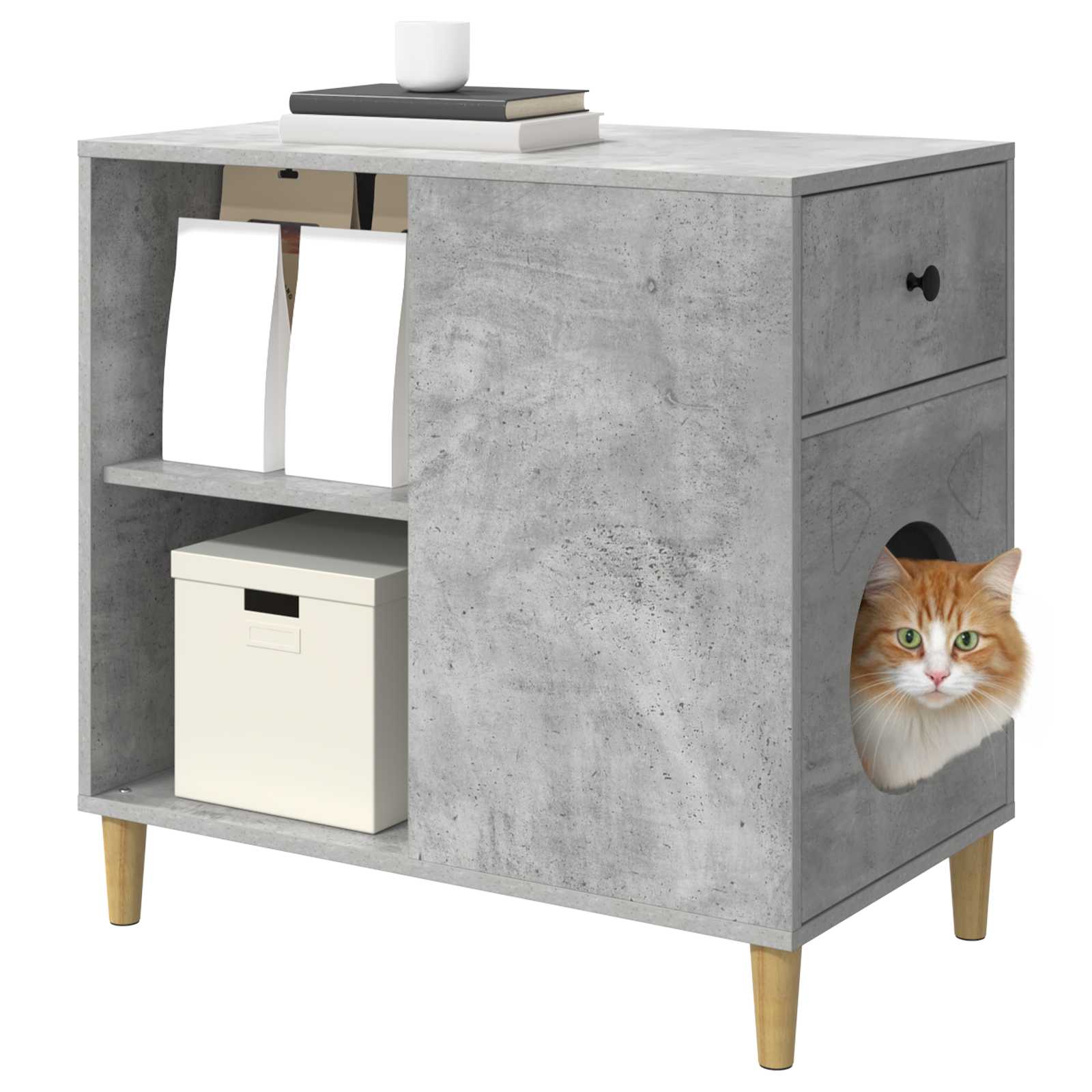 Kattenhuis Beton 72 x 42,5 x 70 cm Bewerkt hout